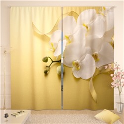Фотошторы Белая орхидея на желтом