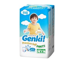 Детские подгузники-трусики  (для мальчиков и девочек) 9-14 кг (Размер L44), Premium Soft, Nepia Genki